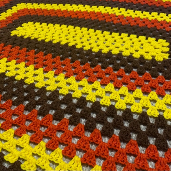 Vintage Fall Autumn Handmade Knit Afghan Blanket - Picture 6 of 7